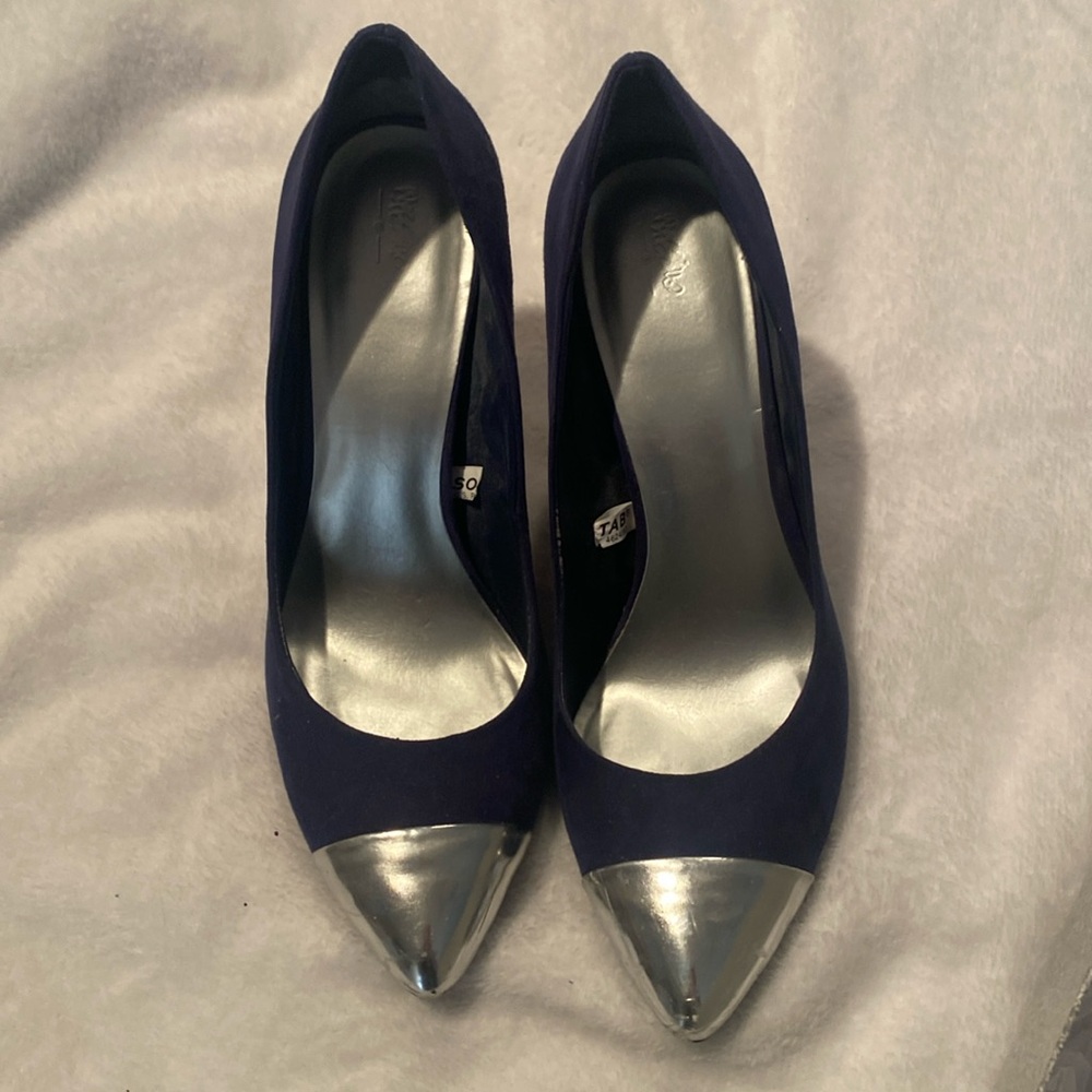 Royal blue silver tip heels